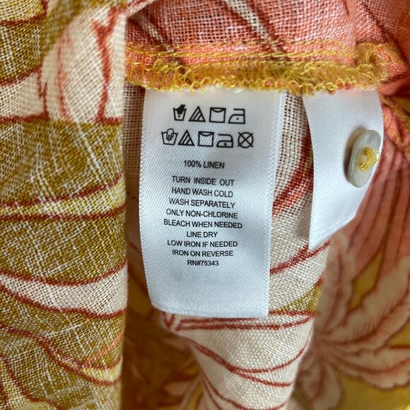 Tahari Womens 100% Linen Tropical Orange/Pink Long Sleeve Button Up Shirt Size M - Picture 8 of 8